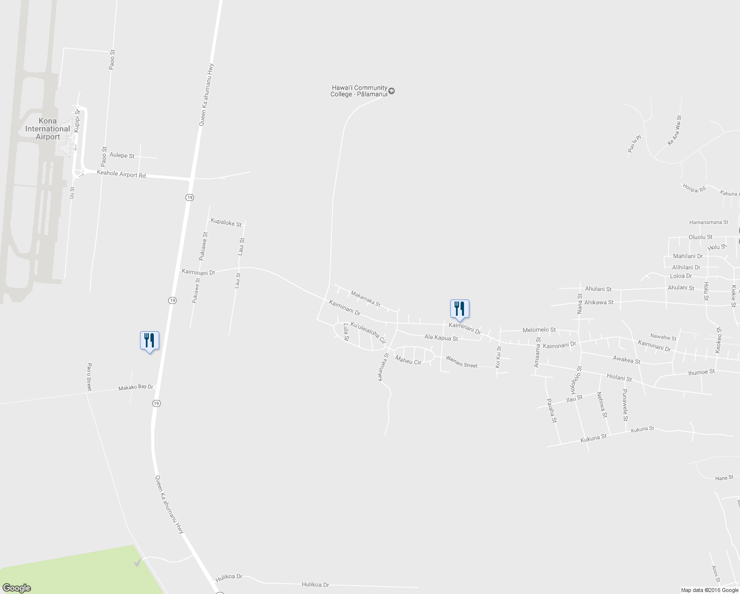 map of restaurants, bars, coffee shops, grocery stores, and more near 73-1101 Makamaka Street in Kailua-Kona