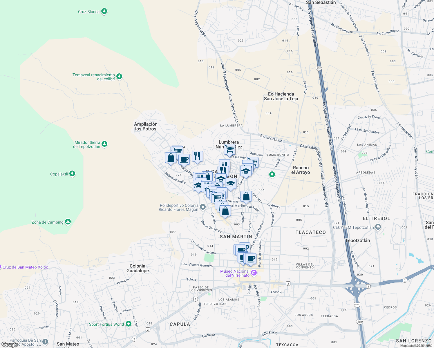 map of restaurants, bars, coffee shops, grocery stores, and more near in Tepotzotlán
