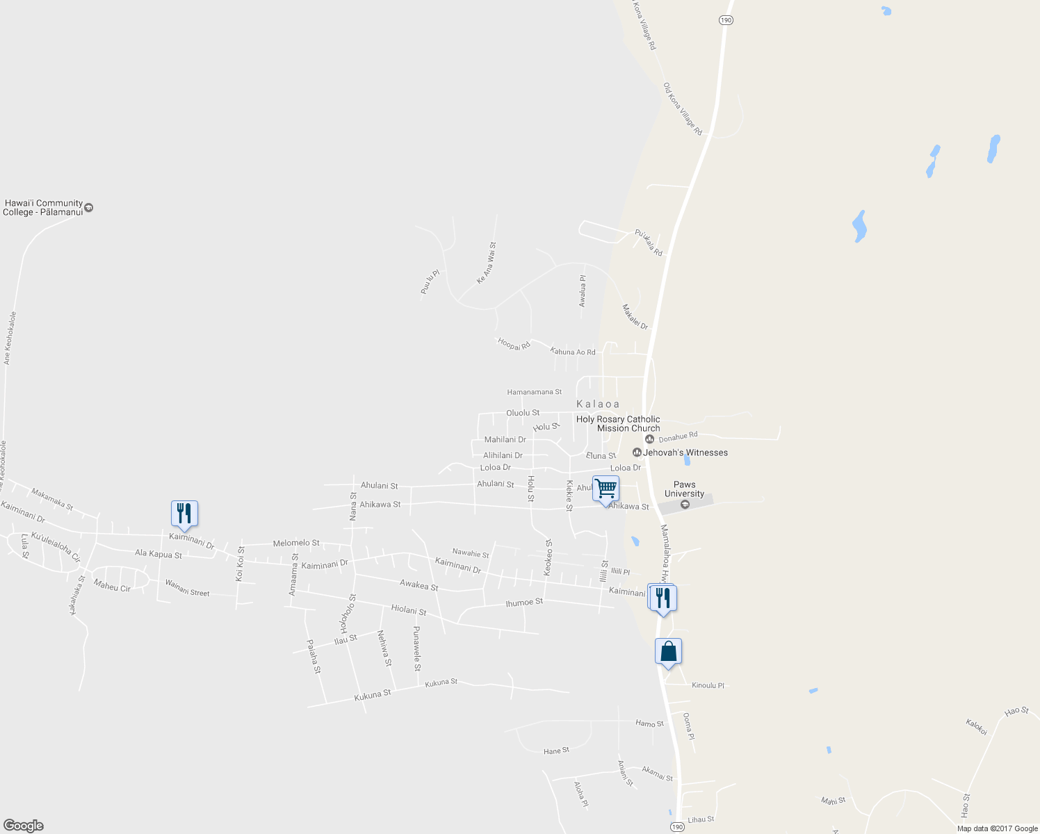 map of restaurants, bars, coffee shops, grocery stores, and more near 73-4174 Alaha Place in Kailua-Kona
