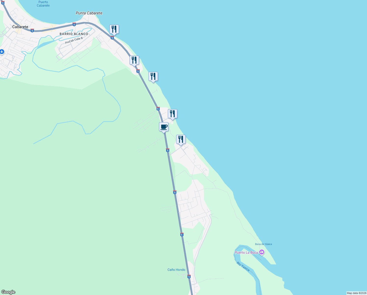 map of restaurants, bars, coffee shops, grocery stores, and more near in Cabarete