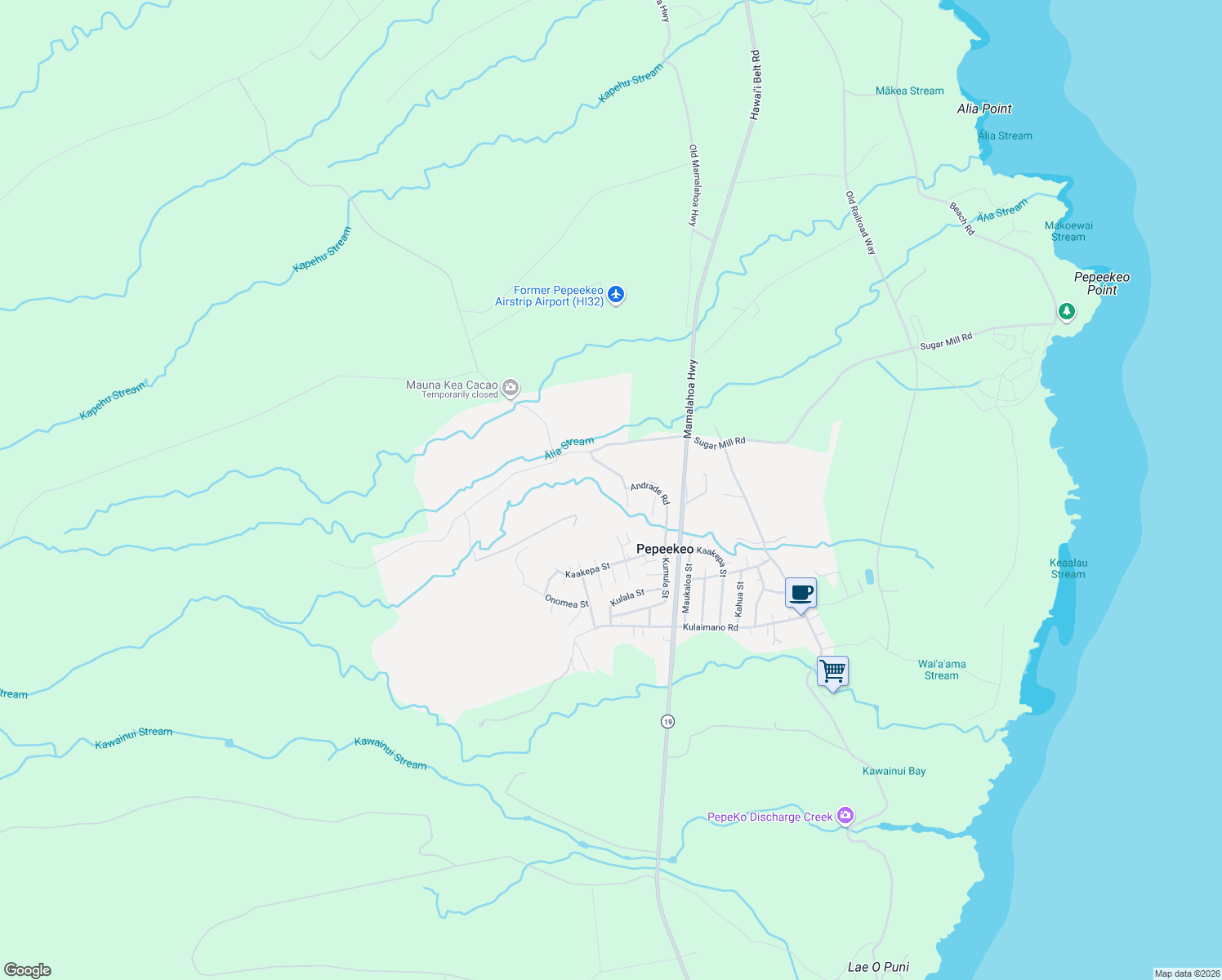 map of restaurants, bars, coffee shops, grocery stores, and more near 28-2985 Andrade Road in Pepeekeo