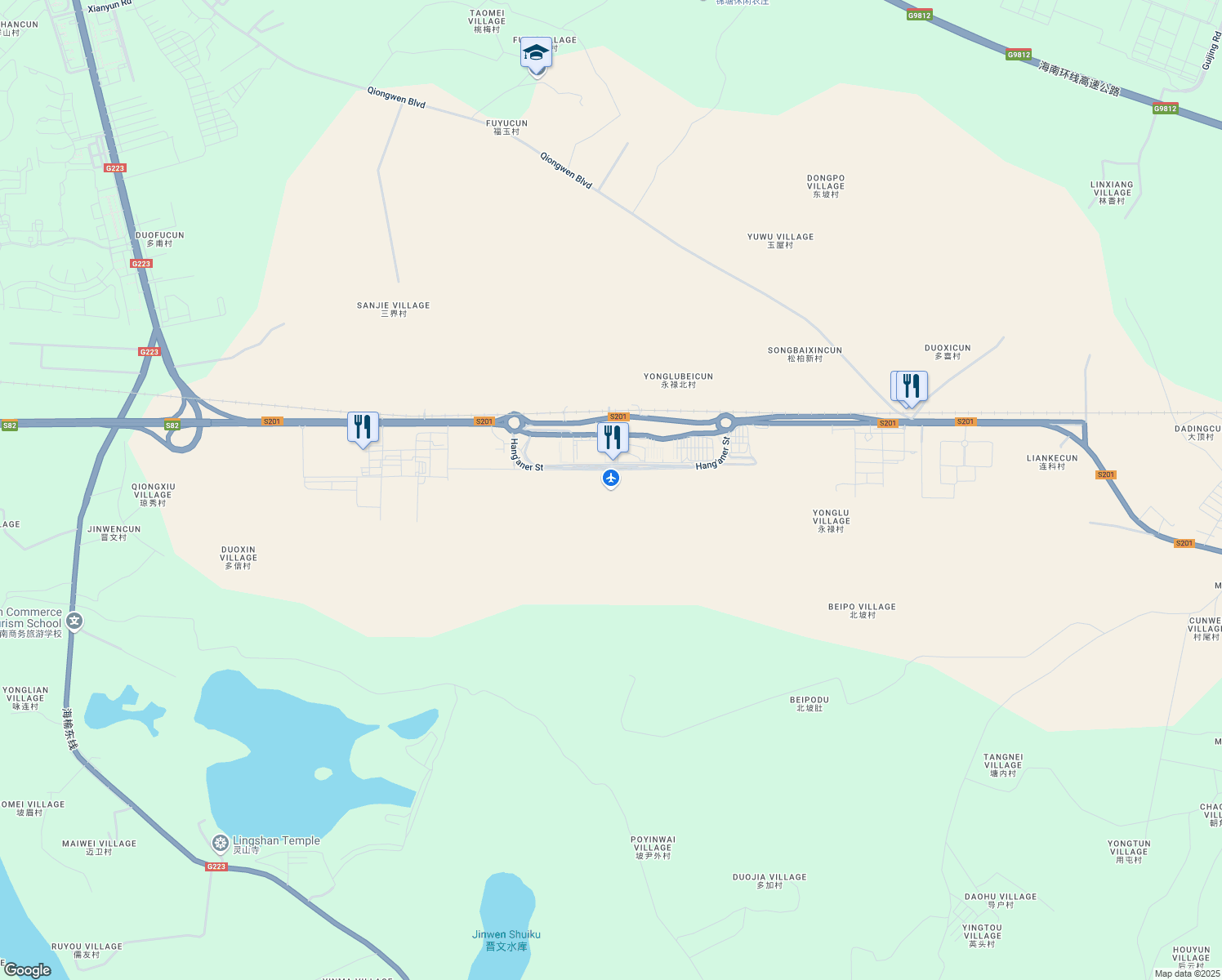 map of restaurants, bars, coffee shops, grocery stores, and more near in Hai Kou Shi