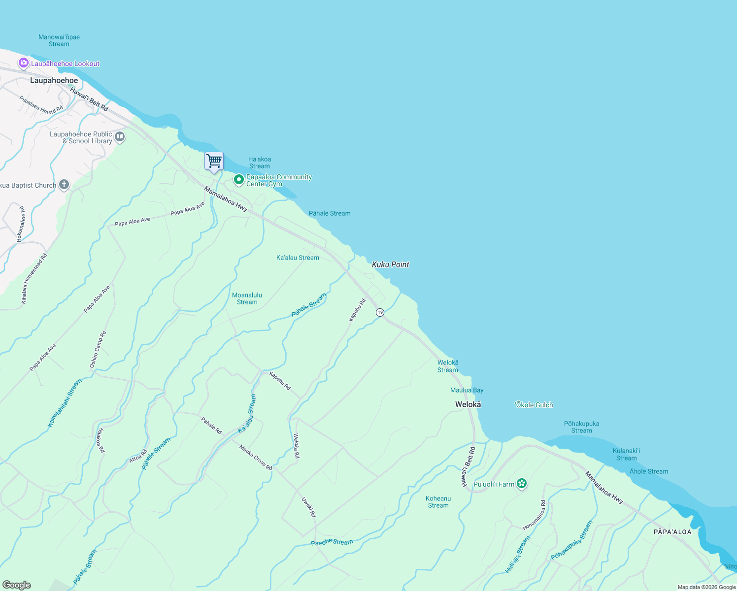 map of restaurants, bars, coffee shops, grocery stores, and more near 321 Koi Loop in Hawaii County