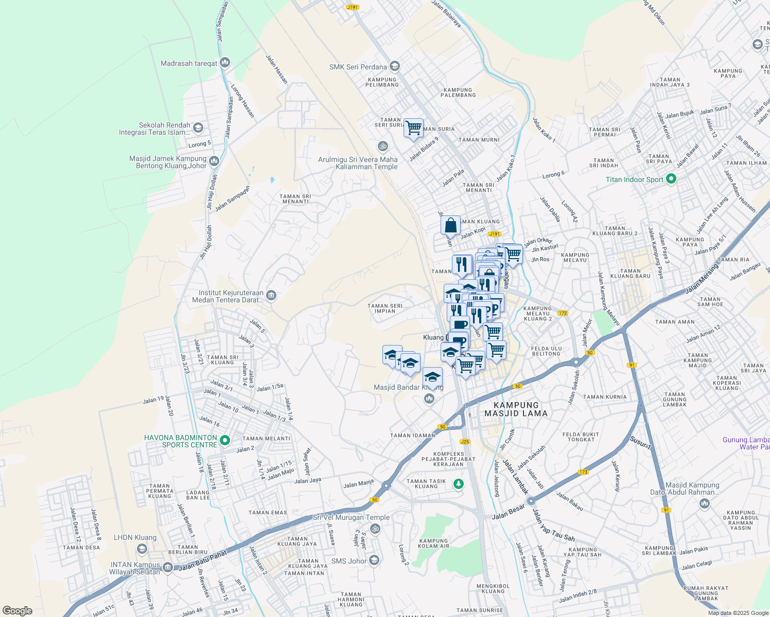 map of restaurants, bars, coffee shops, grocery stores, and more near in Kluang