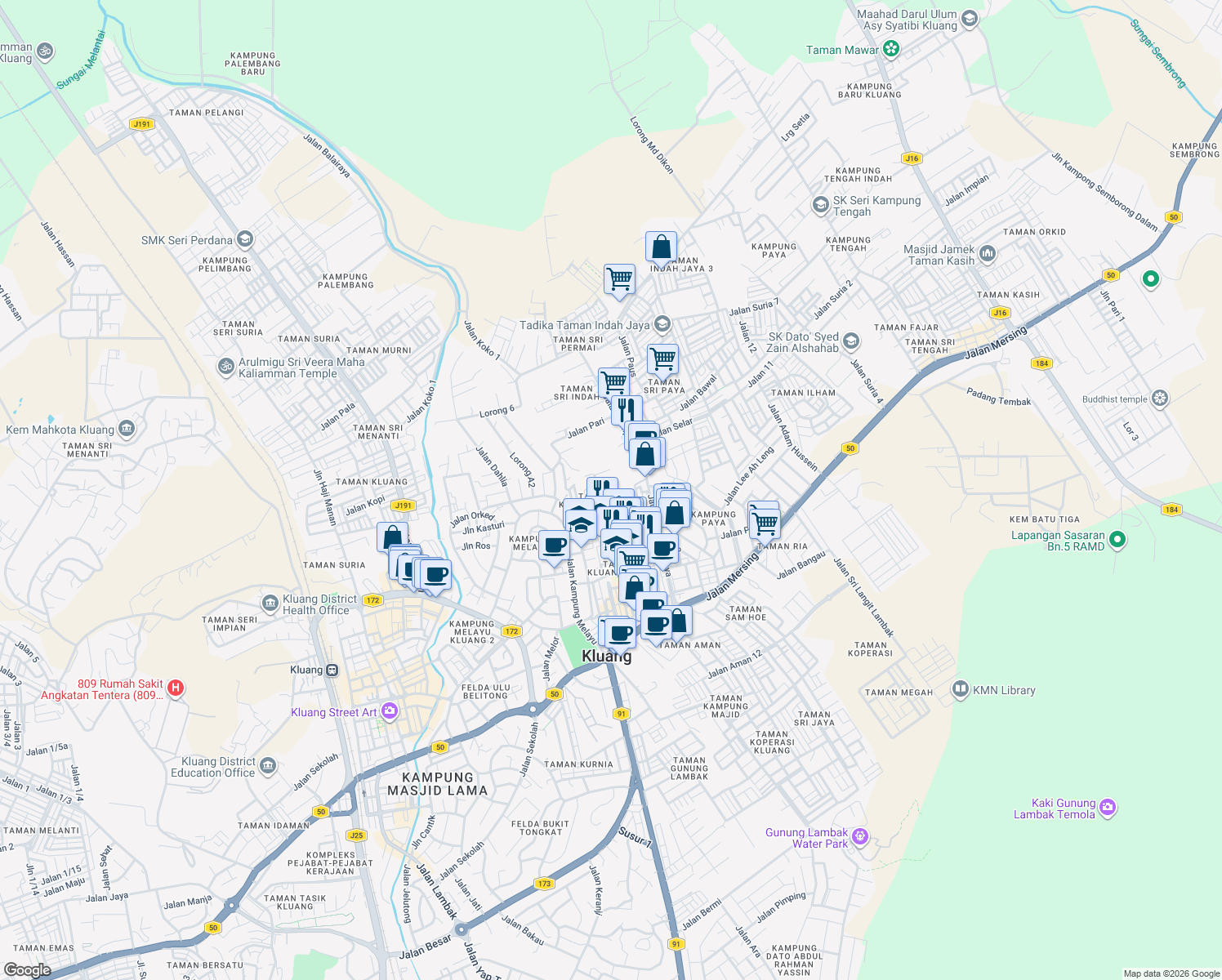 map of restaurants, bars, coffee shops, grocery stores, and more near 3 Jalan Dato Sulaiman Mohd Noor in Kluang