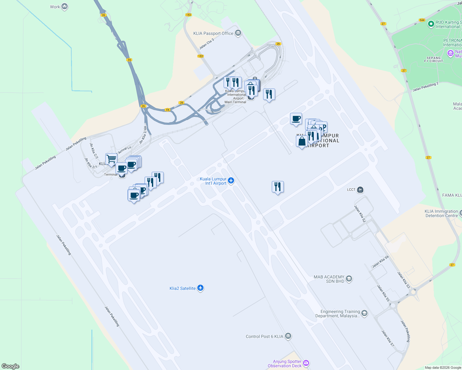 map of restaurants, bars, coffee shops, grocery stores, and more near in Sepang
