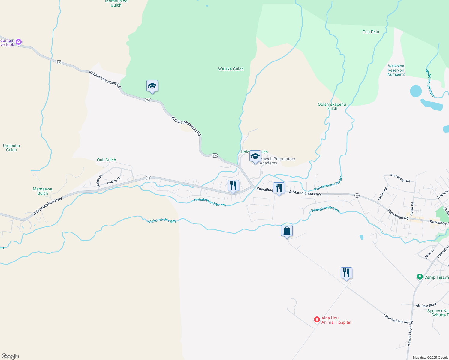 map of restaurants, bars, coffee shops, grocery stores, and more near 66-1706 Waiaka Street in Waimea