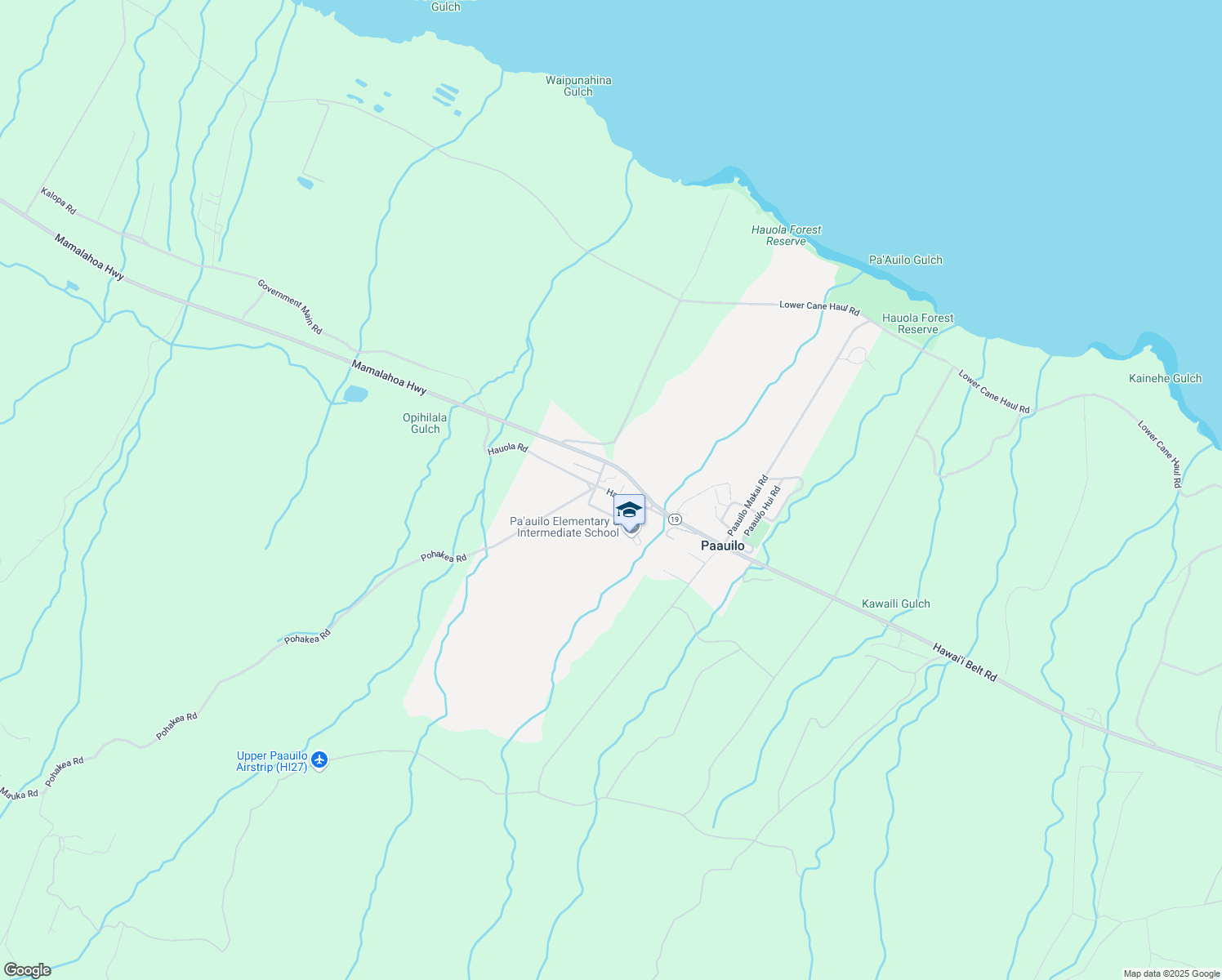 map of restaurants, bars, coffee shops, grocery stores, and more near 43 Hauola Road in Paauilo