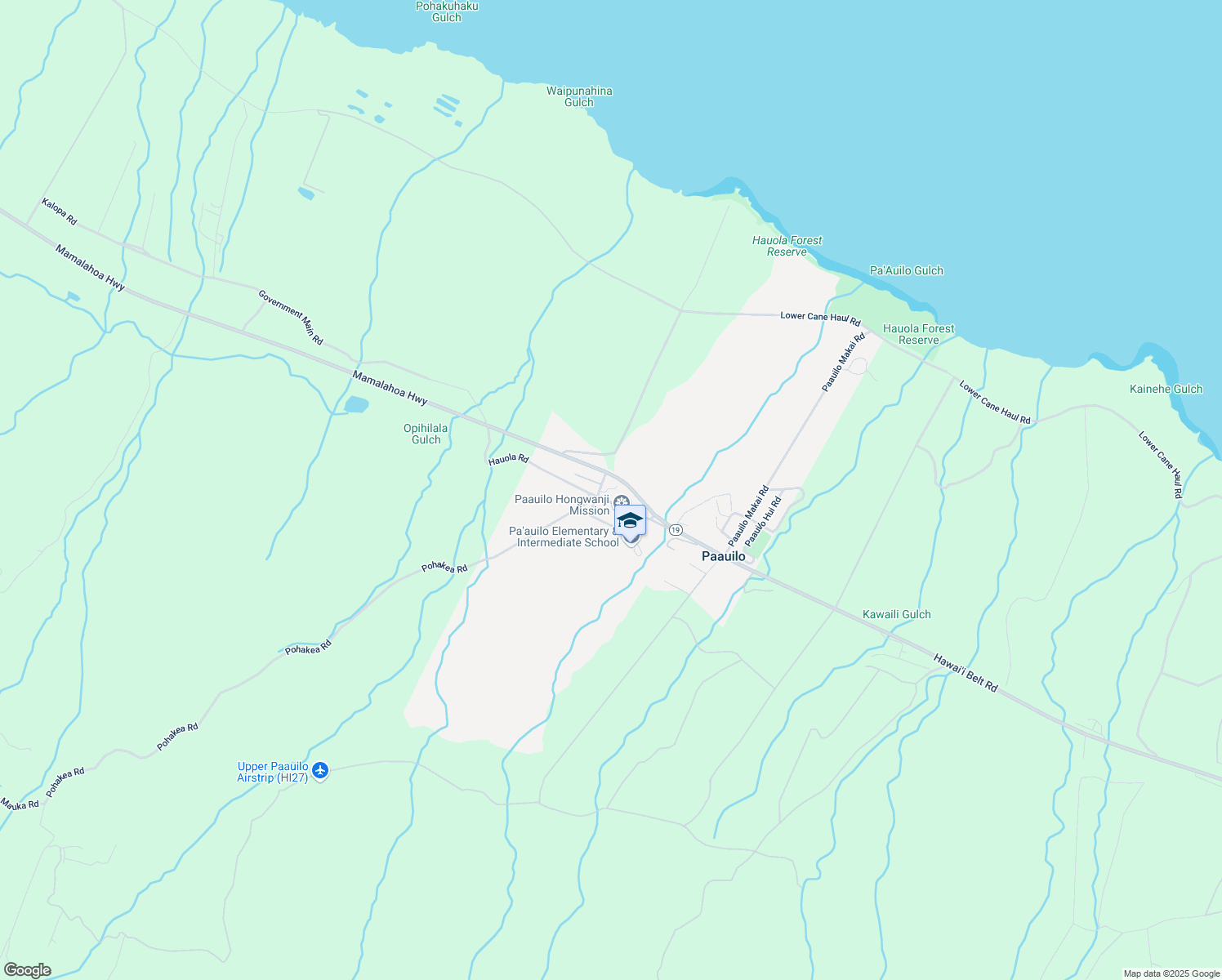 map of restaurants, bars, coffee shops, grocery stores, and more near 43-1456 Kuleana Place in Hilo