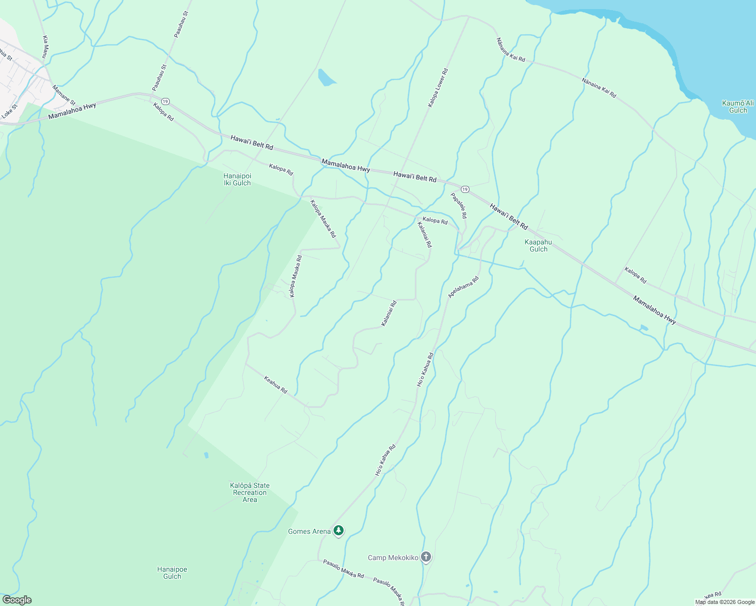map of restaurants, bars, coffee shops, grocery stores, and more near 44-2650 Kalaniai Road in Honokaa
