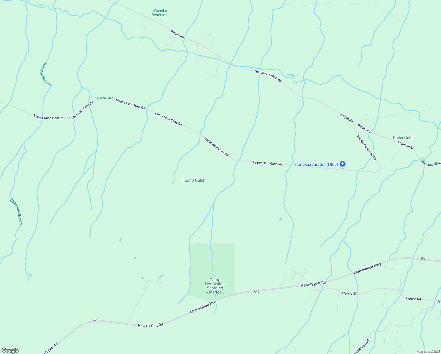 map of restaurants, bars, coffee shops, grocery stores, and more near Mauka Cane Haul Road in Honokaa