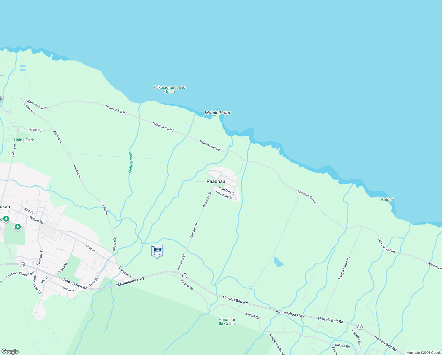 map of restaurants, bars, coffee shops, grocery stores, and more near 44-132 Paauhau Street in Paauhau