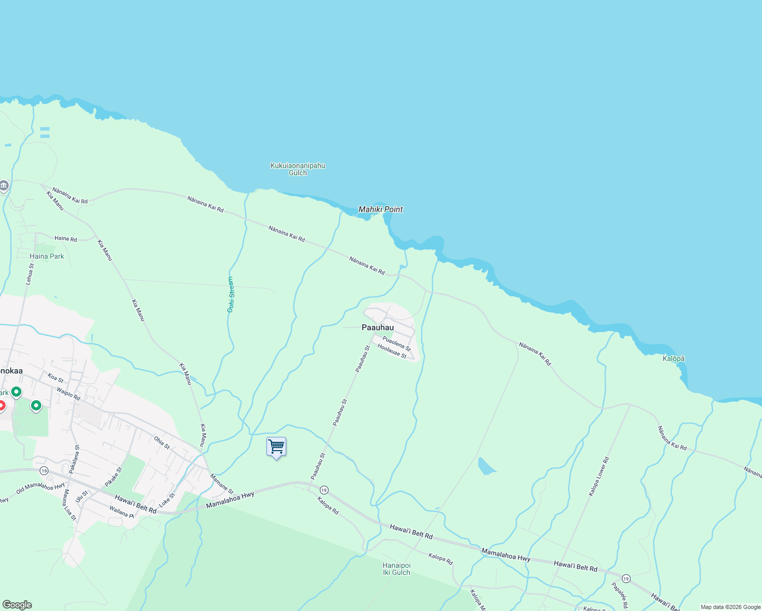 map of restaurants, bars, coffee shops, grocery stores, and more near 44-711 Hoolapa Lane in Honokaa
