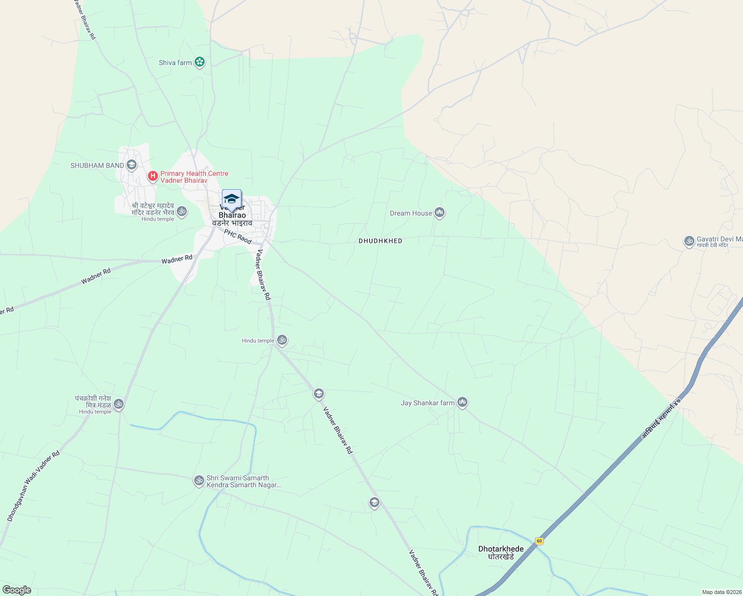 map of restaurants, bars, coffee shops, grocery stores, and more near in Vadner Bhairao