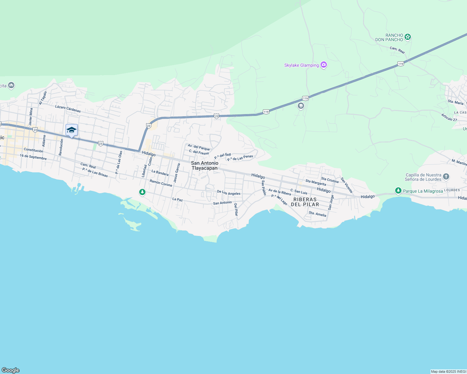 map of restaurants, bars, coffee shops, grocery stores, and more near 29 Mirasol in San Antonio Tlayacapan