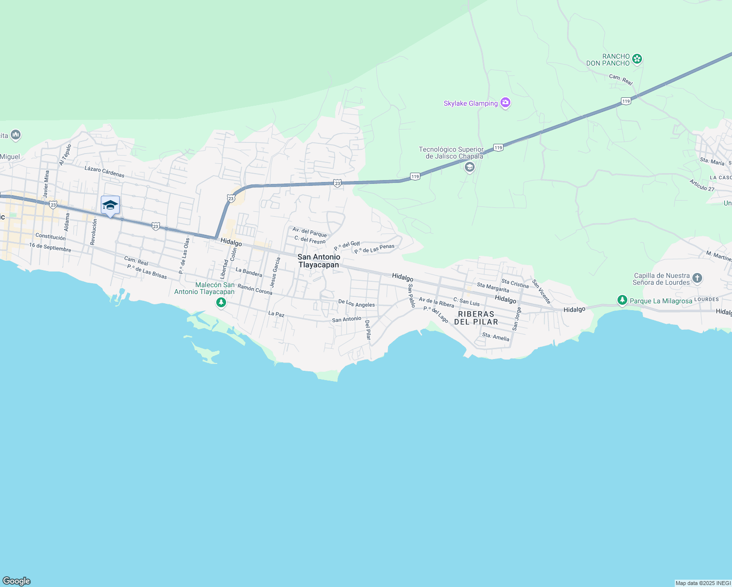 map of restaurants, bars, coffee shops, grocery stores, and more near 27 Mirasol in Ajijic
