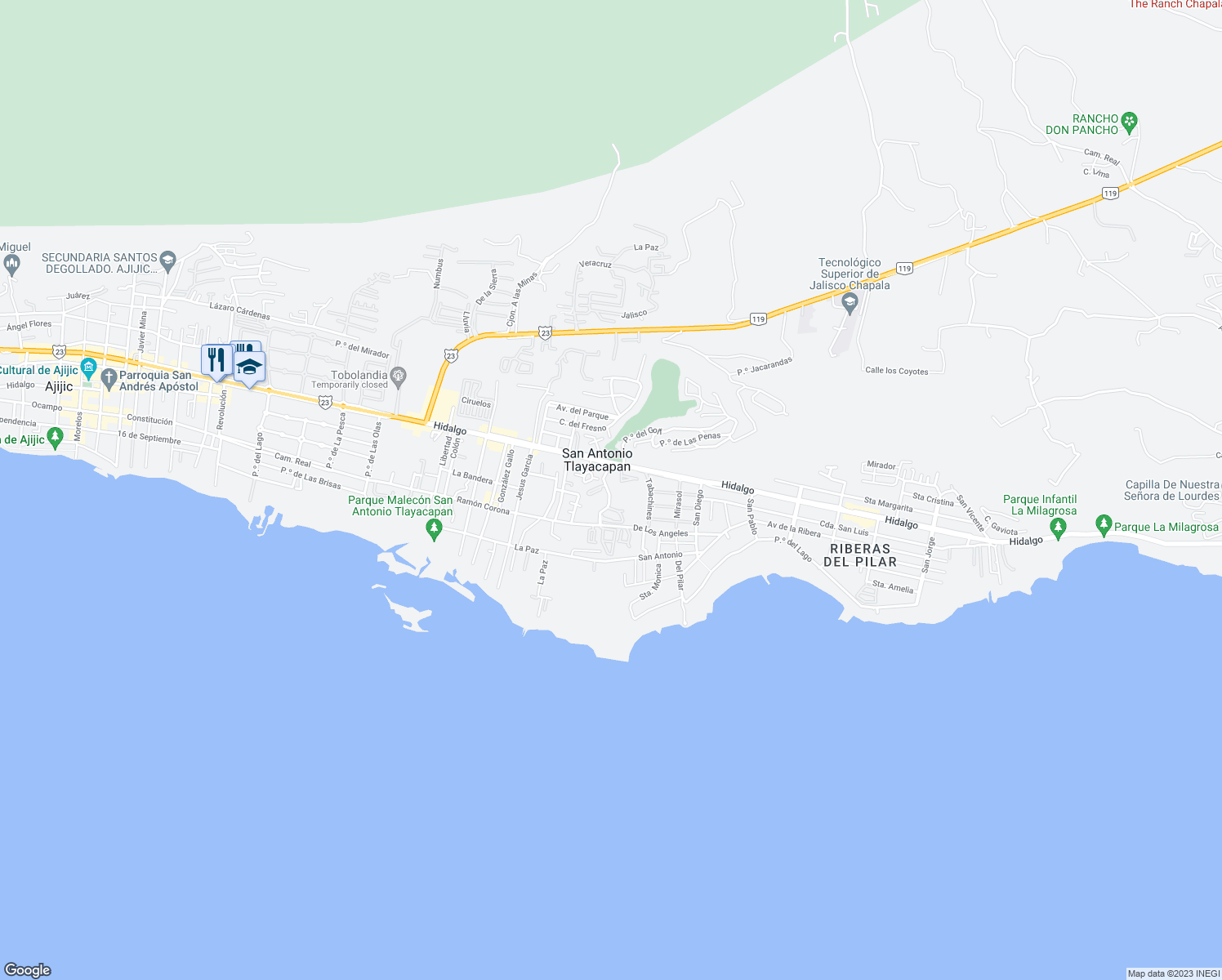 map of restaurants, bars, coffee shops, grocery stores, and more near 8 Del Arroyo in San Antonio Tlayacapan