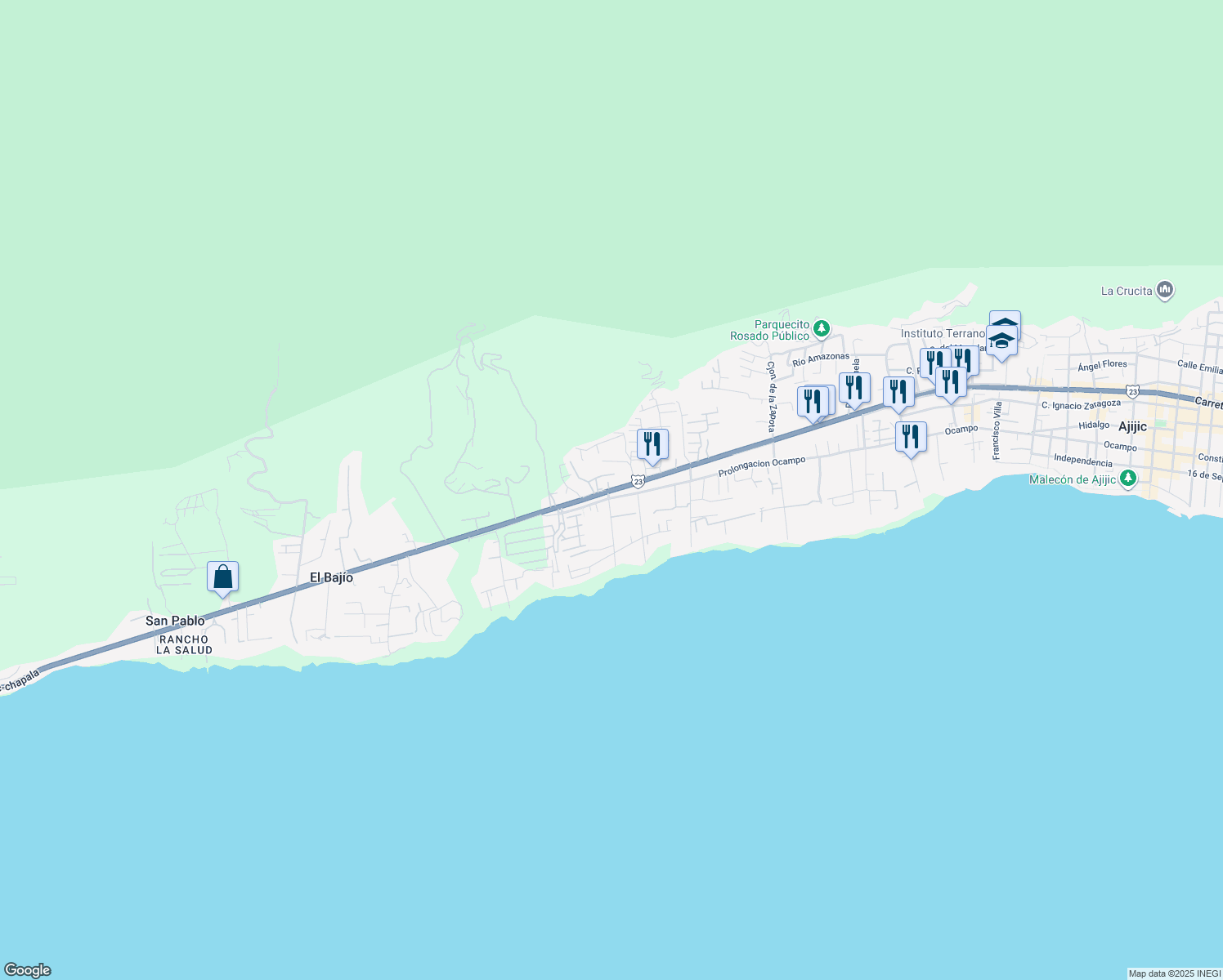 map of restaurants, bars, coffee shops, grocery stores, and more near 529 Carretera Jocotepec-chapala in Ajijic