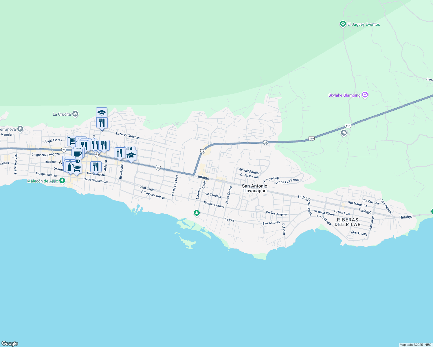 map of restaurants, bars, coffee shops, grocery stores, and more near 149 Allen W. Lloyd in Ajijic