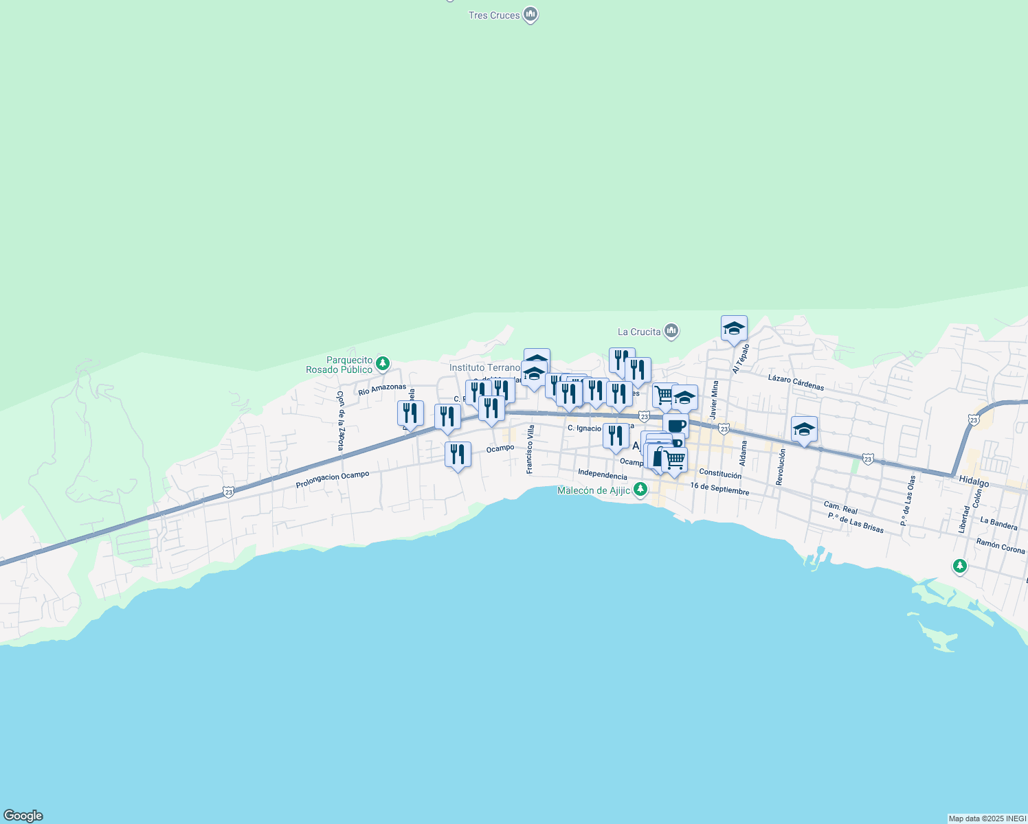 map of restaurants, bars, coffee shops, grocery stores, and more near Carretera Jocotepec-chapala in Ajijic