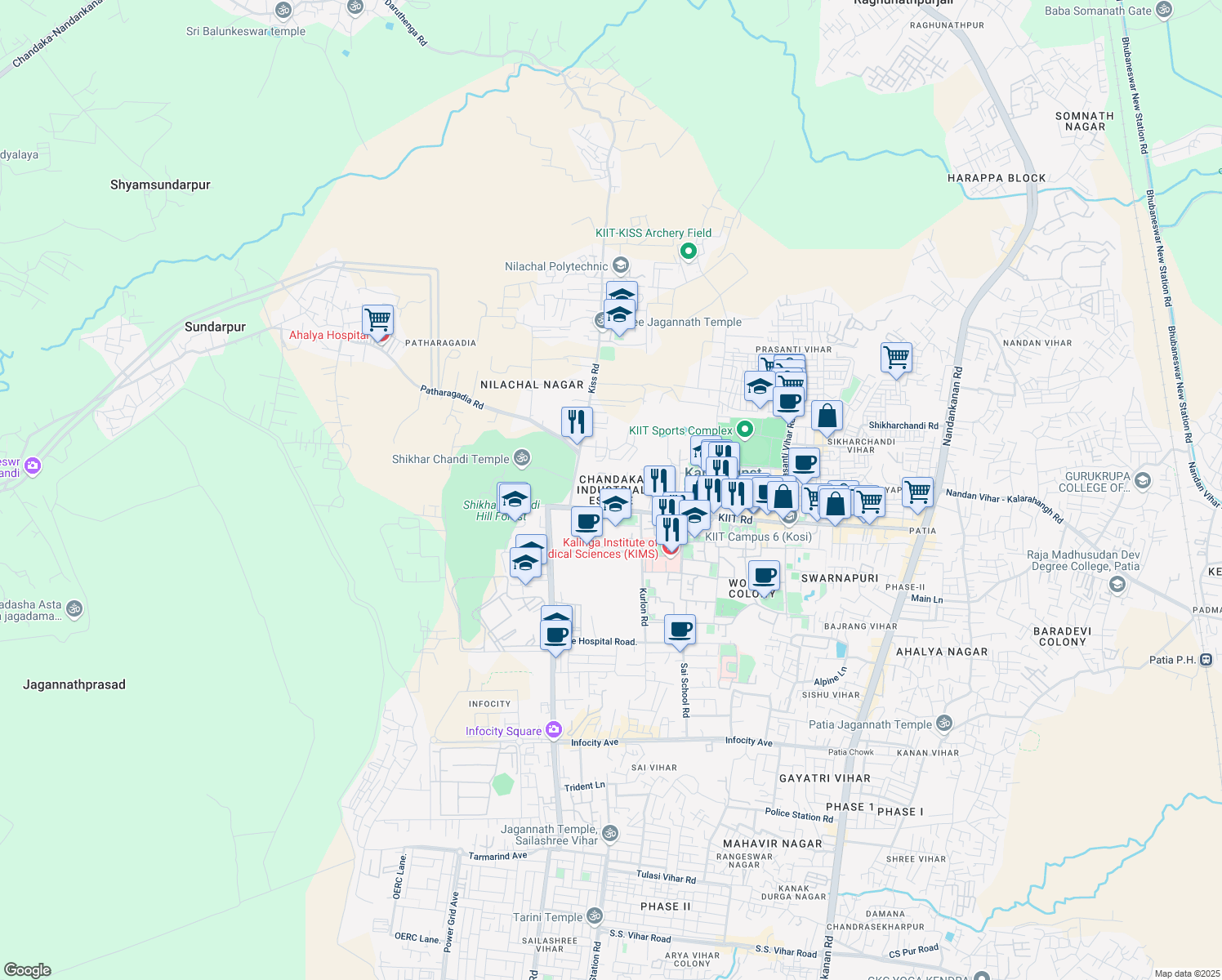 map of restaurants, bars, coffee shops, grocery stores, and more near in Bhubaneswar