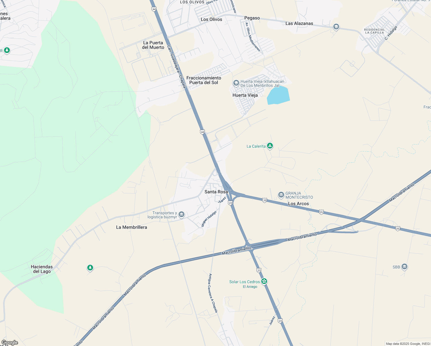 map of restaurants, bars, coffee shops, grocery stores, and more near km 25 Carretera Guadalajara - Chapala in Santa Rosa