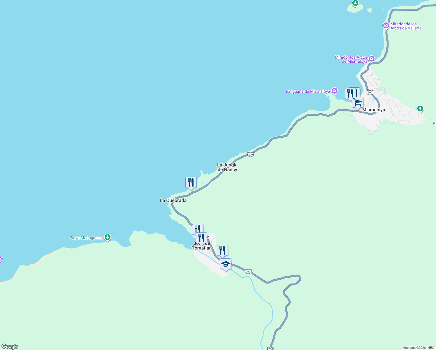 map of restaurants, bars, coffee shops, grocery stores, and more near 5604 Manzanillo - Puerto Vallarta in Aguacate