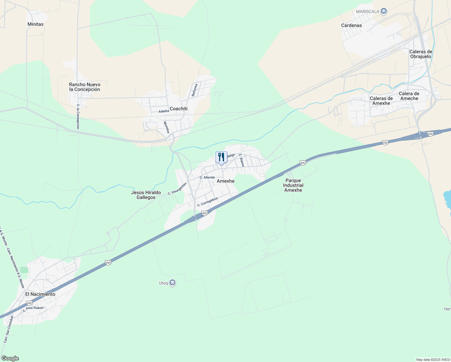 map of restaurants, bars, coffee shops, grocery stores, and more near in Amexhe