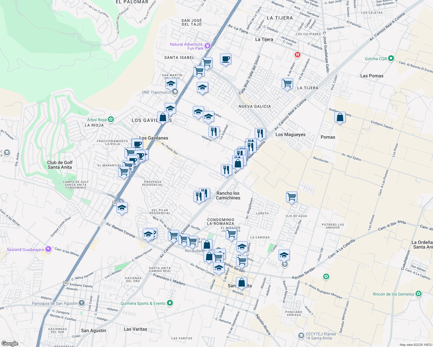 map of restaurants, bars, coffee shops, grocery stores, and more near 6259 Avenida Punto Sur in Los Gavilanes