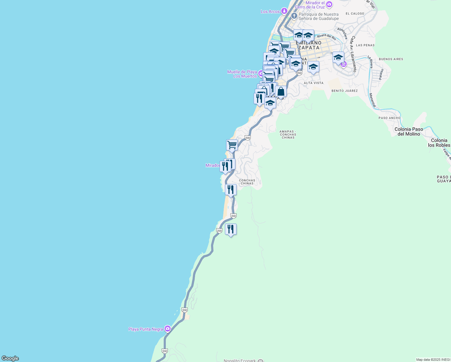 map of restaurants, bars, coffee shops, grocery stores, and more near 4 Easy in Puerto Vallarta