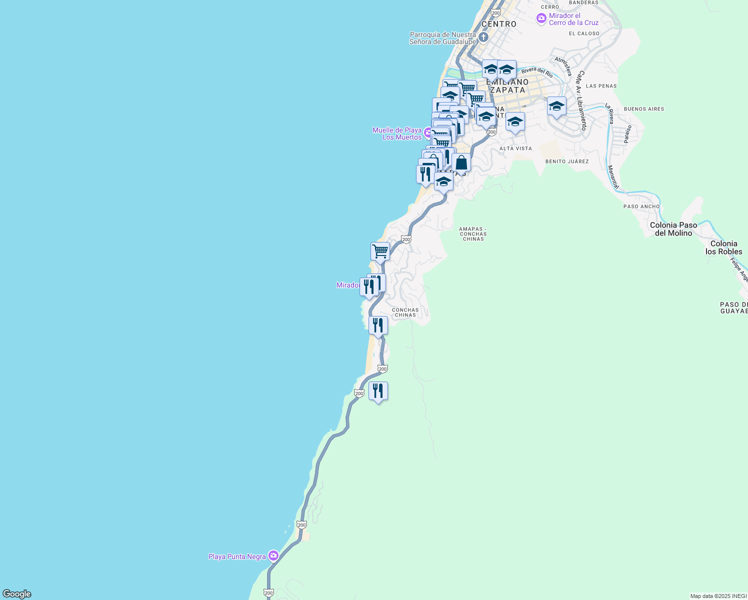 map of restaurants, bars, coffee shops, grocery stores, and more near 4 Easy in Puerto Vallarta