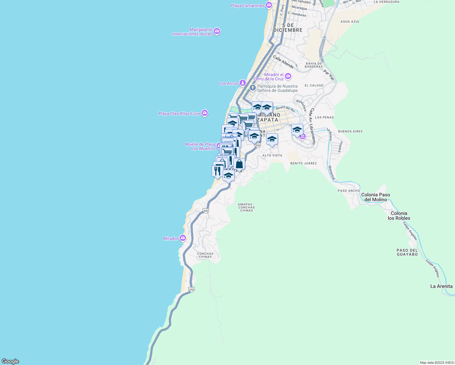 map of restaurants, bars, coffee shops, grocery stores, and more near 690 Carretera Costera a Barra de Navidad in Puerto Vallarta