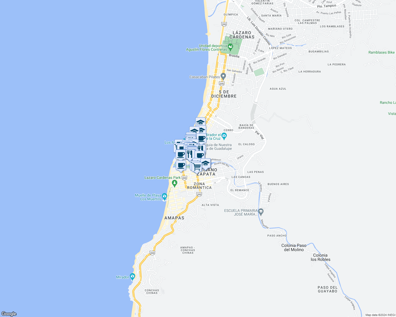 map of restaurants, bars, coffee shops, grocery stores, and more near 279 Calle Emilio Carranza in Puerto Vallarta