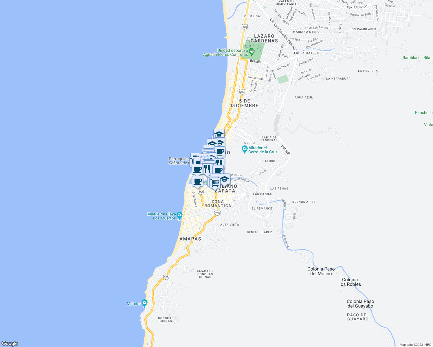 map of restaurants, bars, coffee shops, grocery stores, and more near 273 Calle Emilio Carranza in Puerto Vallarta