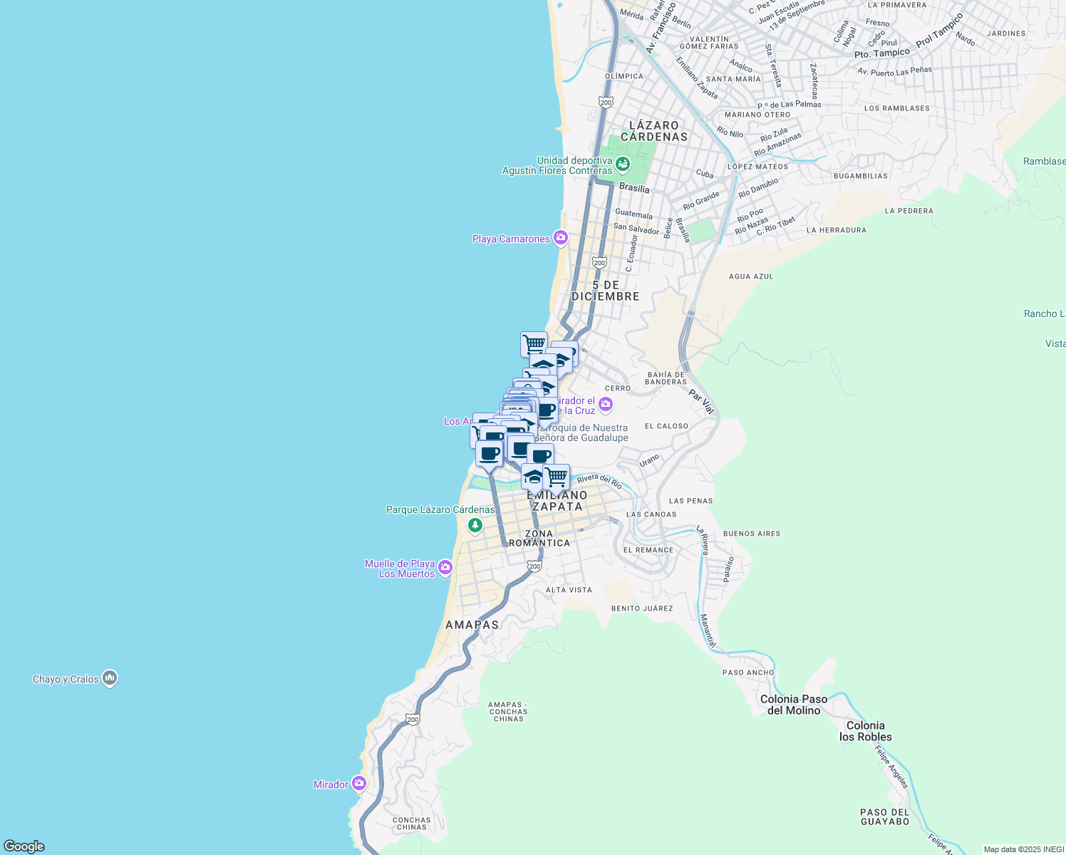 map of restaurants, bars, coffee shops, grocery stores, and more near 422 Juárez in Puerto Vallarta