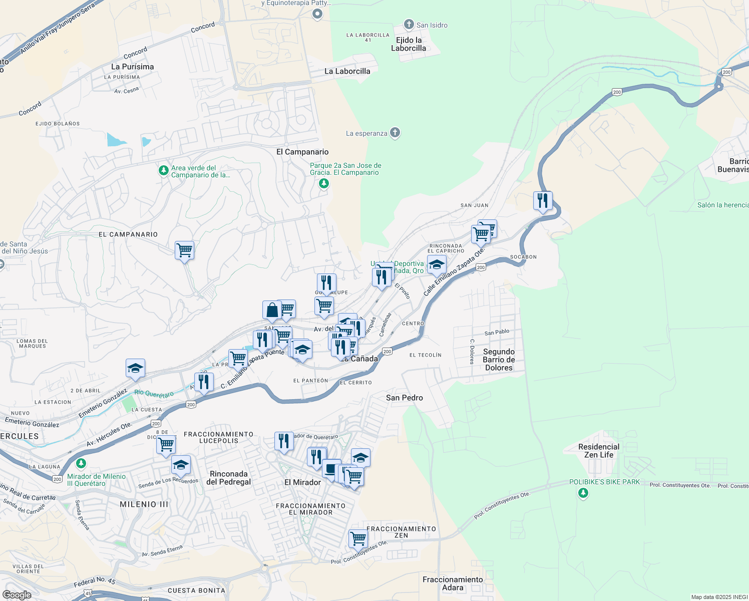 map of restaurants, bars, coffee shops, grocery stores, and more near 37 Avenida del Ferrocarril in La Cañada