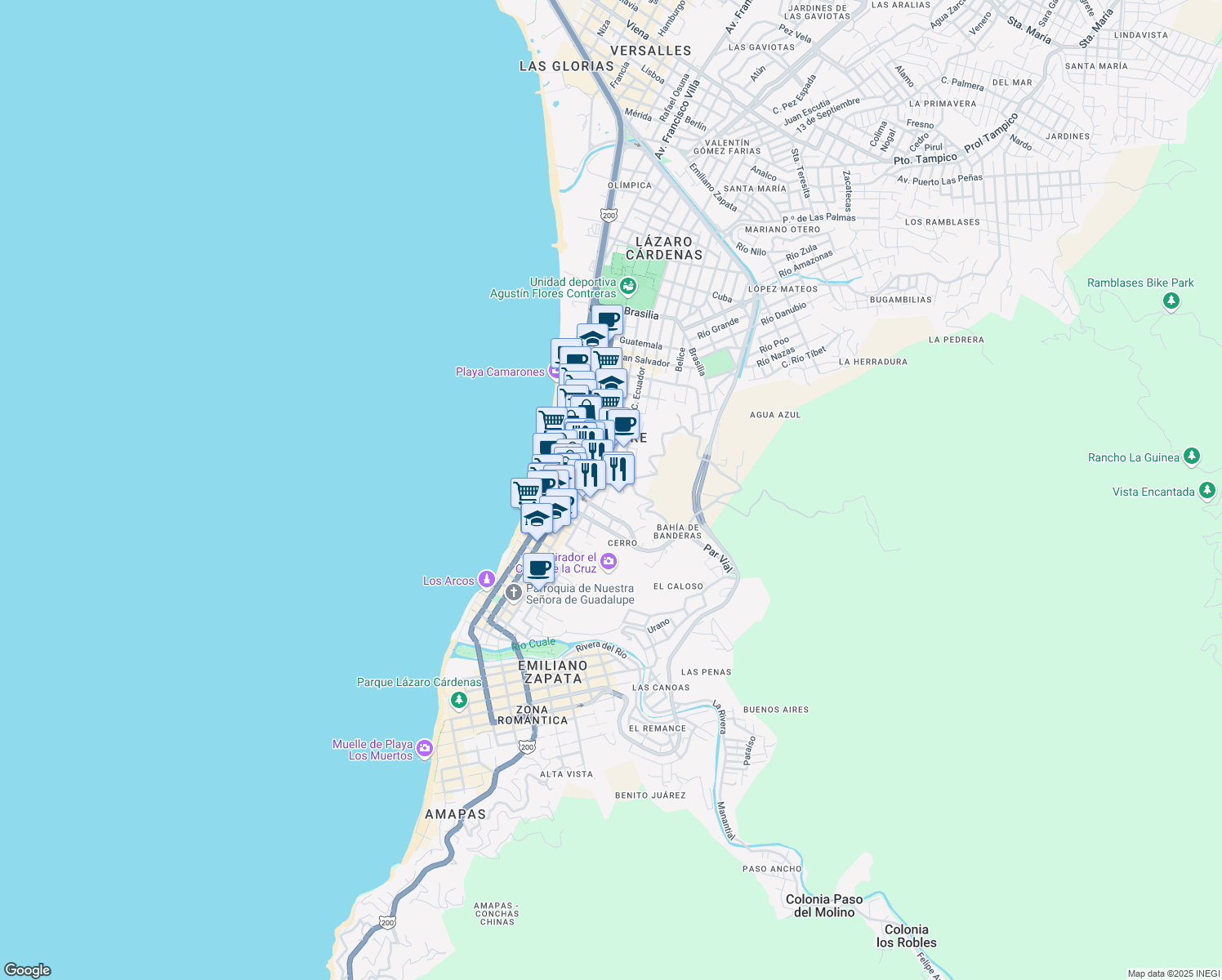 map of restaurants, bars, coffee shops, grocery stores, and more near 1022 Calle Bolivia in Puerto Vallarta