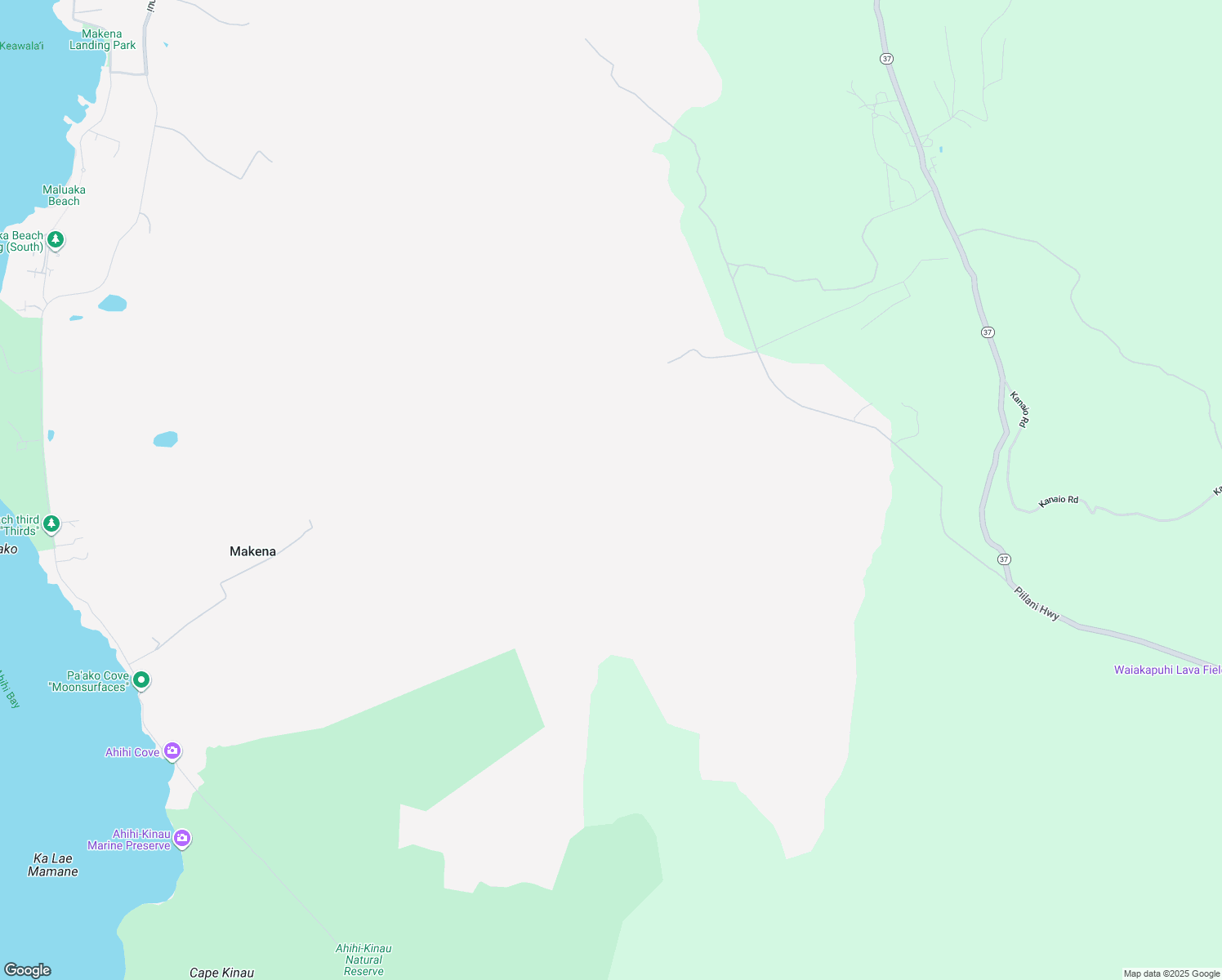 map of restaurants, bars, coffee shops, grocery stores, and more near Kanaio-Kalama Park Road in Maui County