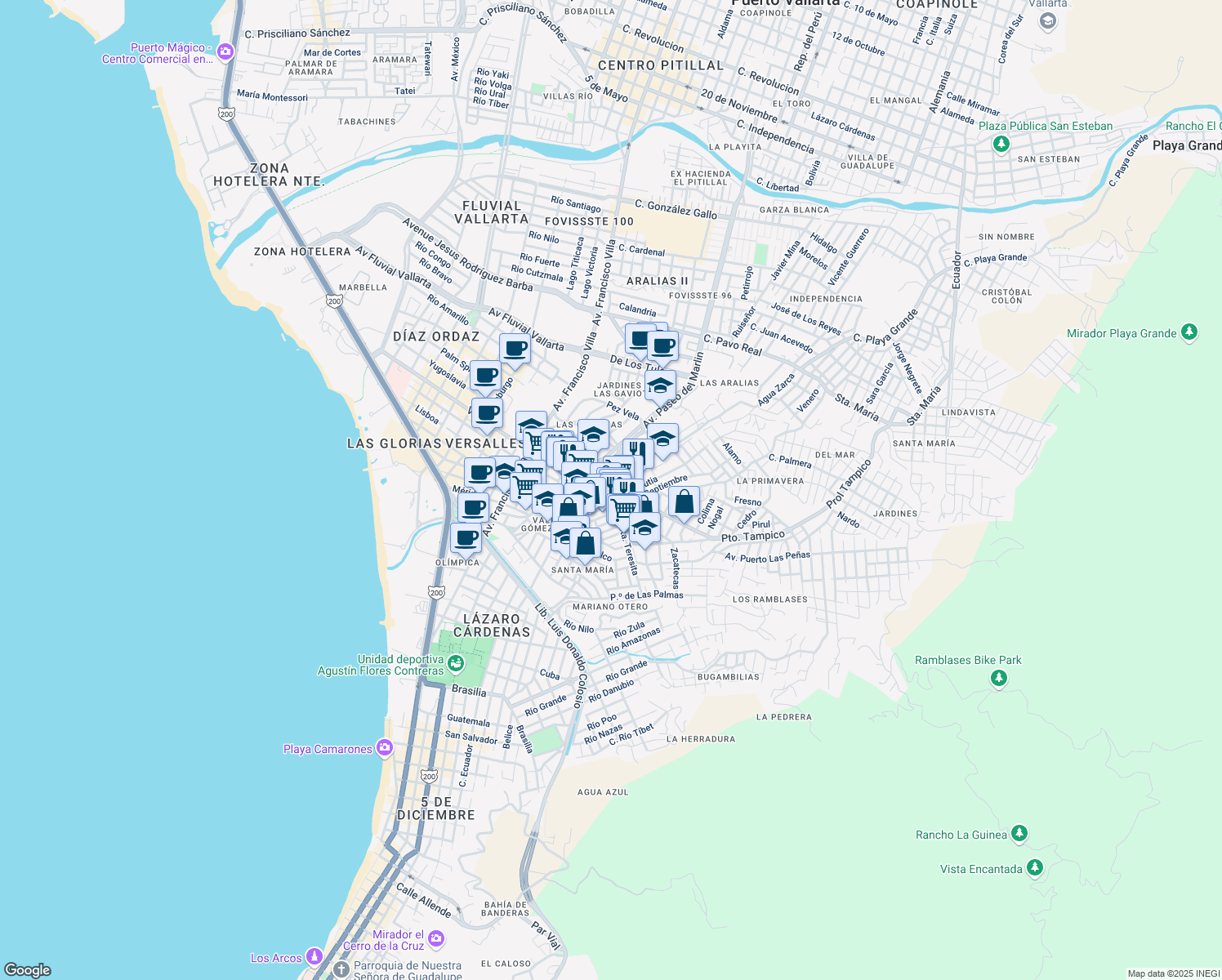 map of restaurants, bars, coffee shops, grocery stores, and more near 147 Calle Pez Espada in Puerto Vallarta