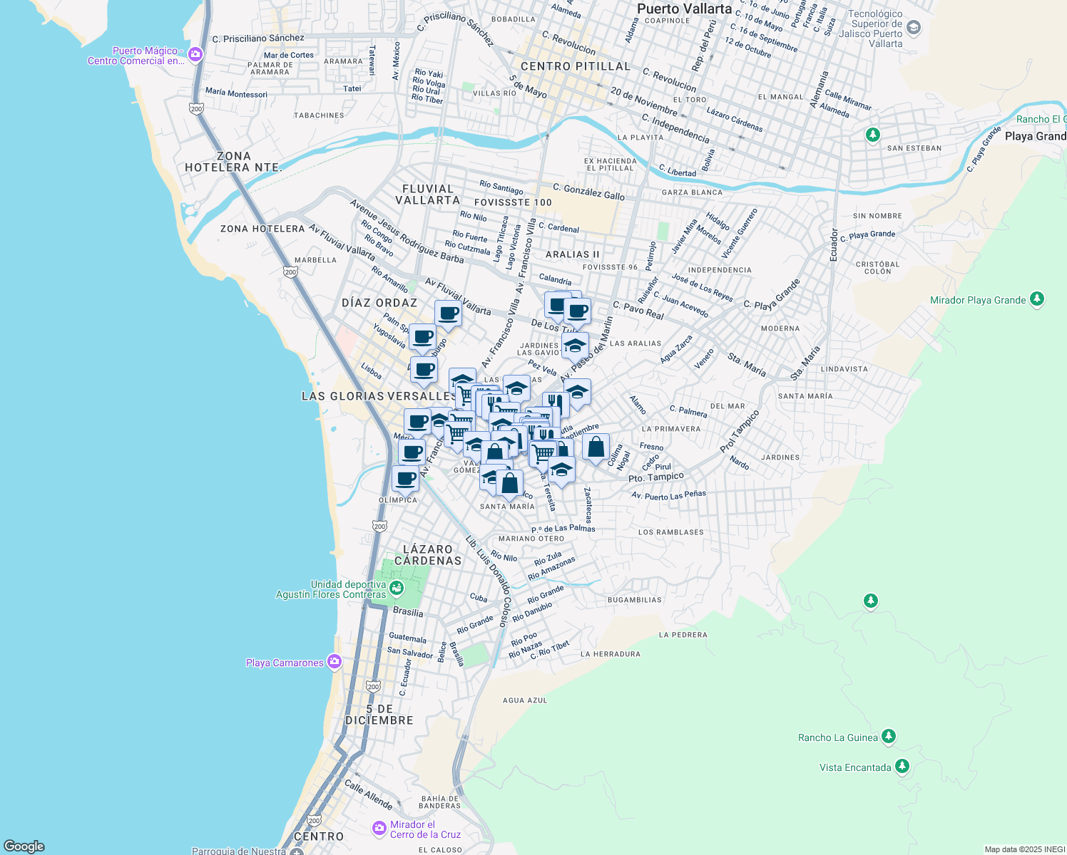 map of restaurants, bars, coffee shops, grocery stores, and more near 147 Calle Pez Espada in Puerto Vallarta