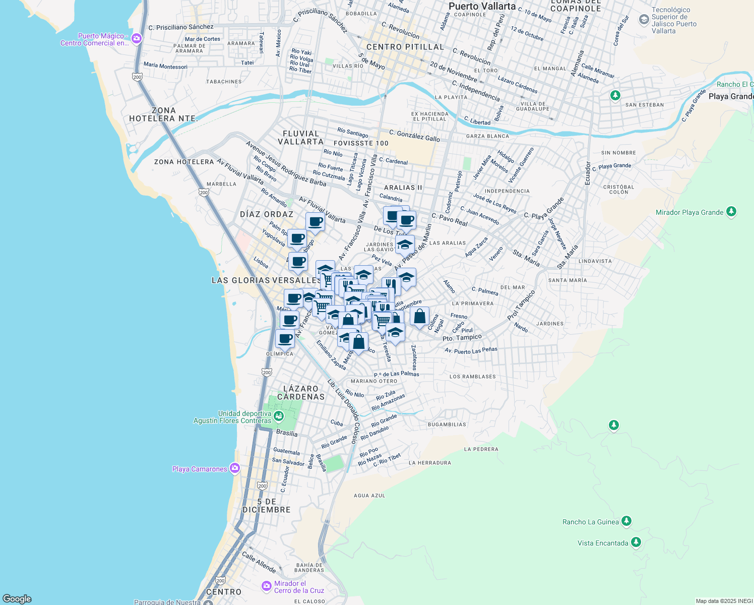 map of restaurants, bars, coffee shops, grocery stores, and more near 147 Calle Pez Espada in Puerto Vallarta
