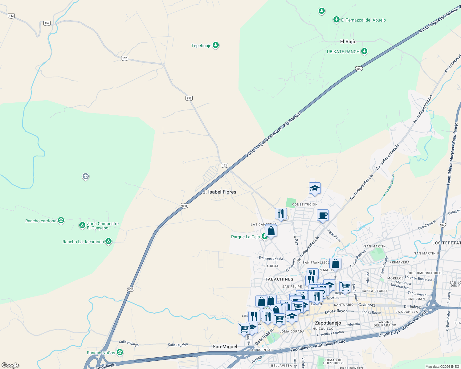 map of restaurants, bars, coffee shops, grocery stores, and more near in Zapotlanejo