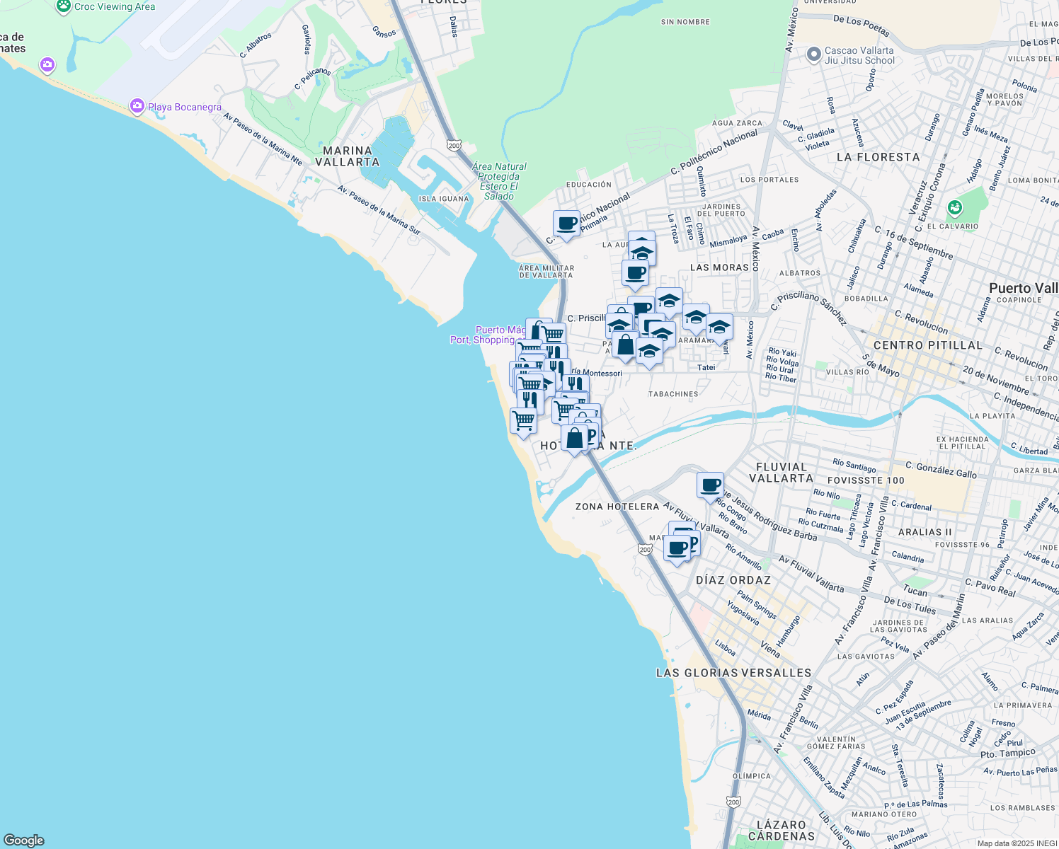 map of restaurants, bars, coffee shops, grocery stores, and more near 140 Las Garzas in Puerto Vallarta