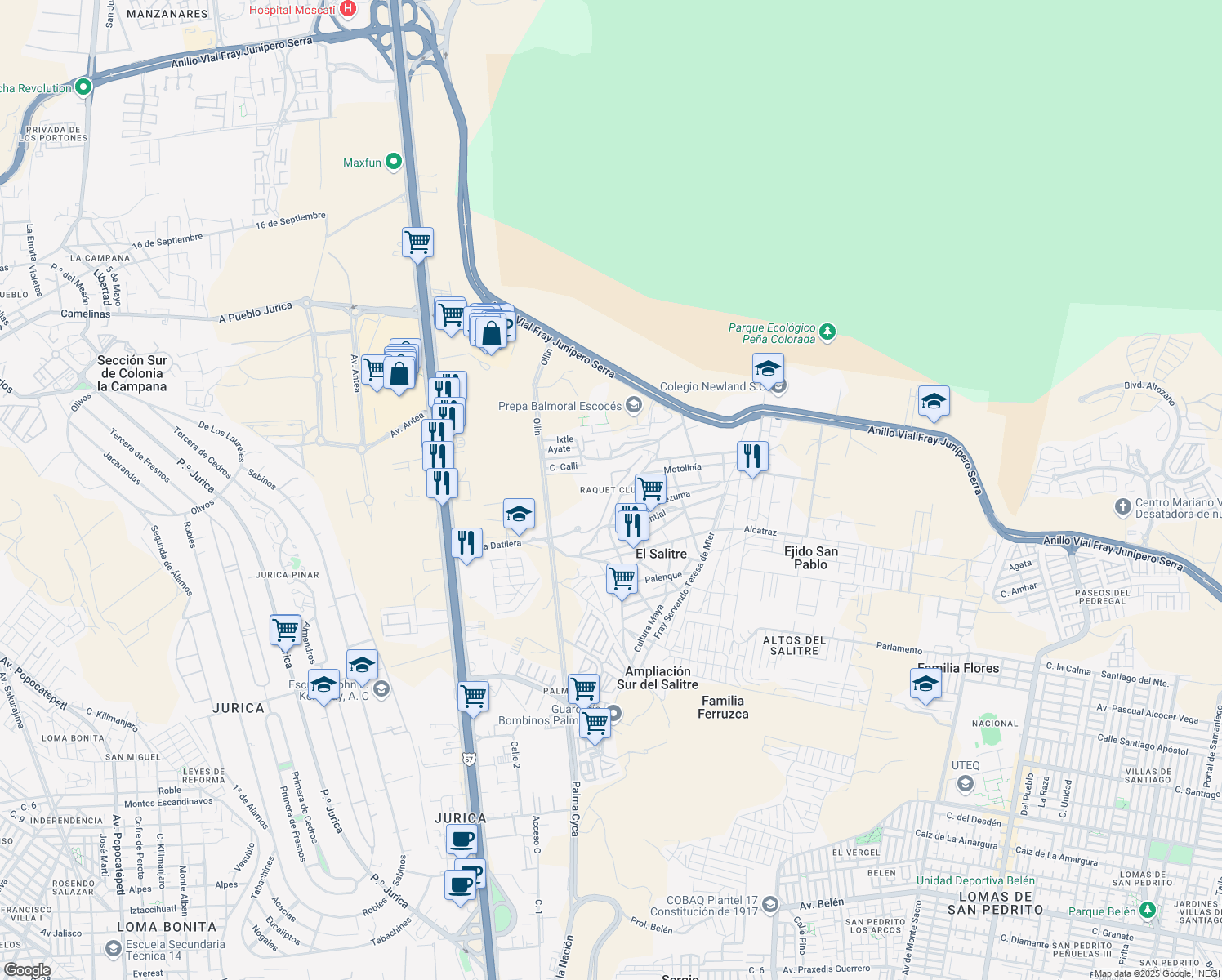 map of restaurants, bars, coffee shops, grocery stores, and more near in El Salitre