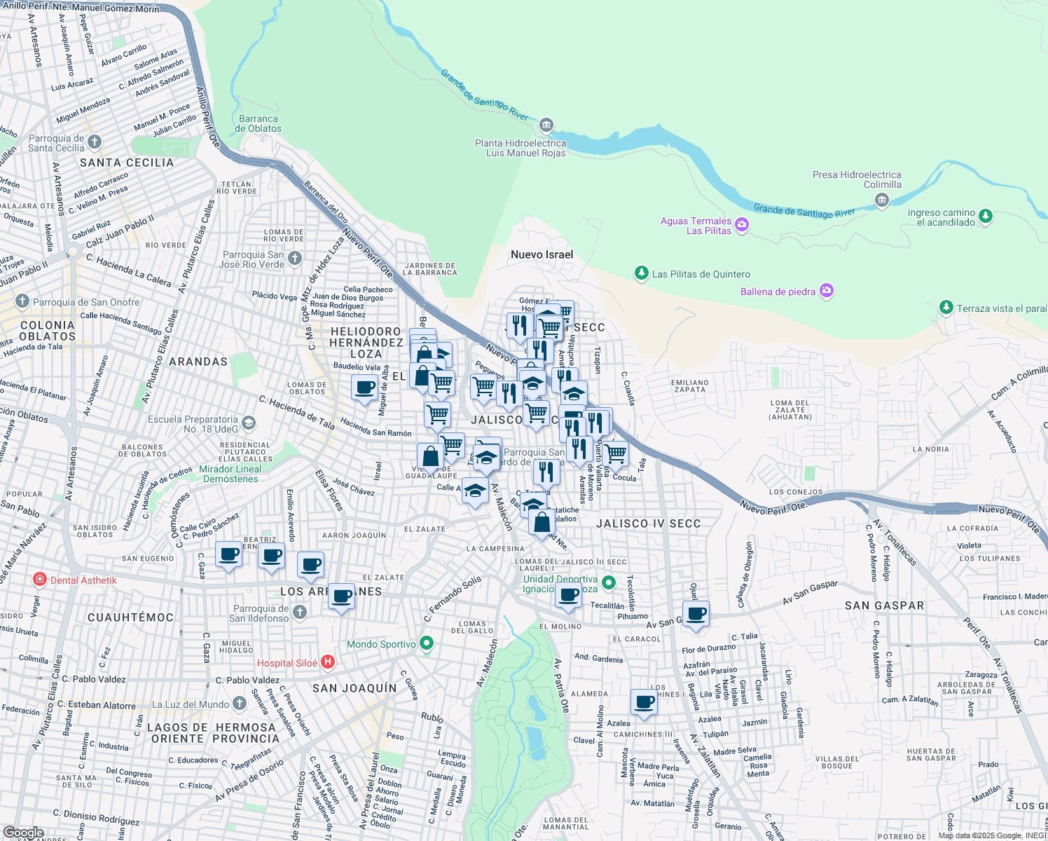 map of restaurants, bars, coffee shops, grocery stores, and more near 68 Zapopan in Tonalá