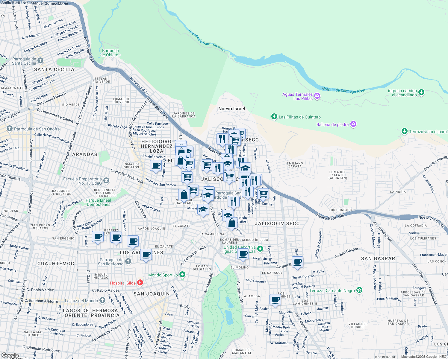 map of restaurants, bars, coffee shops, grocery stores, and more near 68 Zapopan in Tonalá
