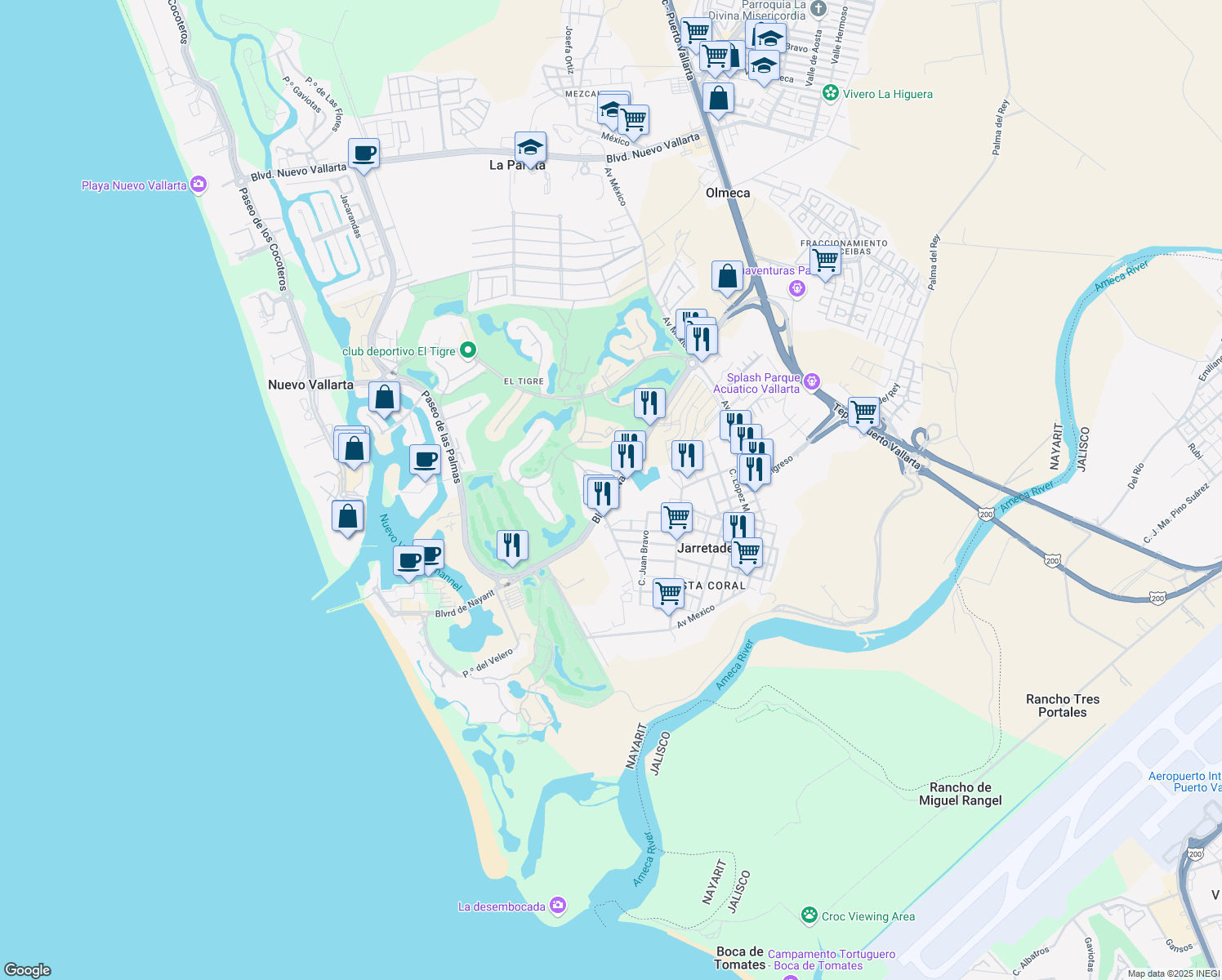 map of restaurants, bars, coffee shops, grocery stores, and more near Boulevard de Nayarit in Jarretaderas
