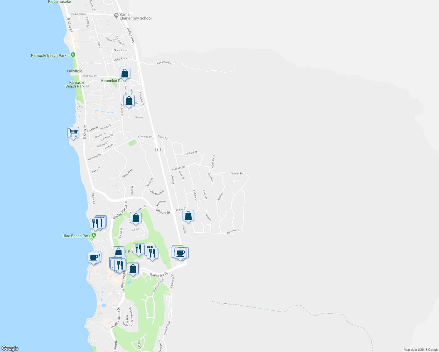 map of restaurants, bars, coffee shops, grocery stores, and more near 700 Kupulau Drive in Kihei