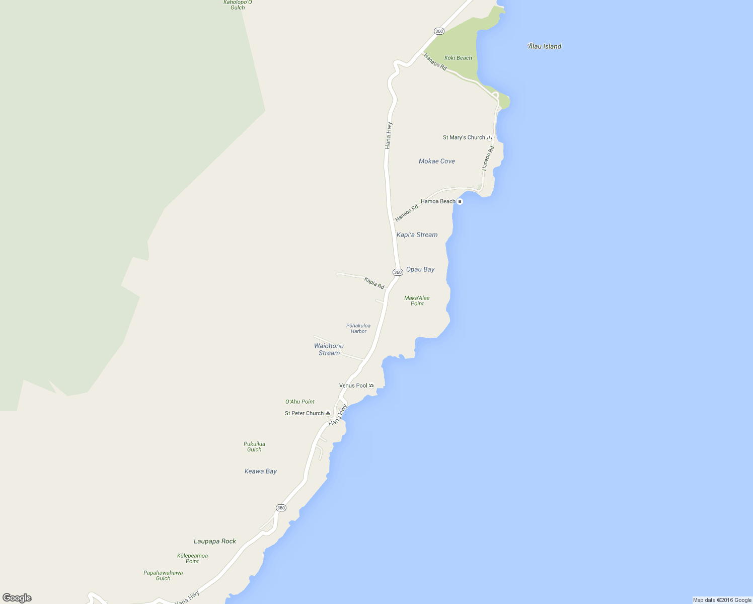 map of restaurants, bars, coffee shops, grocery stores, and more near 6776 Hana Highway in Hāna