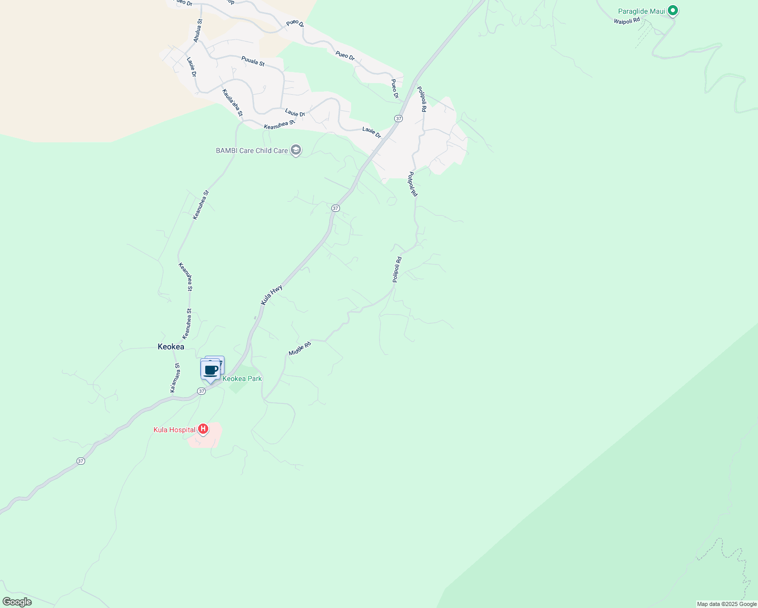 map of restaurants, bars, coffee shops, grocery stores, and more near 937 Middle Road in Kula